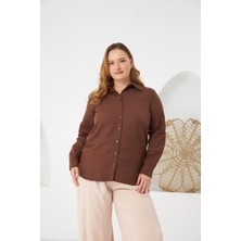 Kol Kroşeta Detaylı Büyük Beden Gömlek Kahve