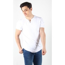2122 Üç Düğme Hakim Yaka Ribana Modern Fit T-shirt