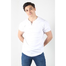 2122 Üç Düğme Hakim Yaka Ribana Modern Fit T-shirt