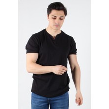2122 Üç Düğme Hakim Yaka Ribana Modern Fit T-shirt