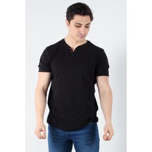 2122 Üç Düğme Hakim Yaka Ribana Modern Fit T-shirt