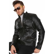 Deri Work Hakiki Deri Erkek Casual Siyah Deri Mont