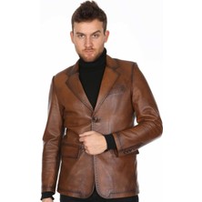 Deri Work Hakiki Deri Erkek Kahve Düğmeli Ceket