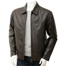 Deri Work Hakiki Deri Harrington Fermuarlı Erkek Deri Ceket