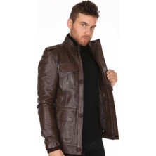 Deri Work Hakiki Deri Kahverengi 4 Cepli Erkek Deri Ceket