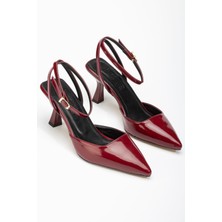 Rivina ST-004 Bordo Rugan Günlük 7 cm Topuklu Bayan Ayakkabı