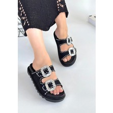 Ceylinmoda Juana Siyah Nubuk  Taşlı Terlik