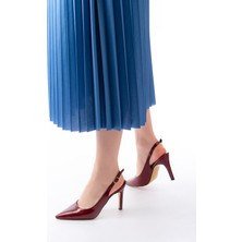 Rivina ST-1153 Bordo Rugan Günlük Arkası Açık 9 cm Topuklu Kadın Ayakkabı