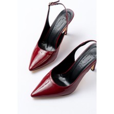 Rivina ST-1153 Bordo Rugan Günlük Arkası Açık 9 cm Topuklu Kadın Ayakkabı