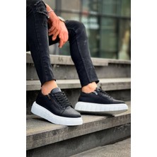 KB-X155 Kuback Siyah Cilt Detaylı Beyaz Yüksek Taban Günlük Spor Ayakkabı