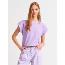 3504 Bisiklet Yaka Penye T-Shirt-Lila