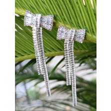 Gümüş Renk Zirkon Taşlı Lüks Abiye Küpe