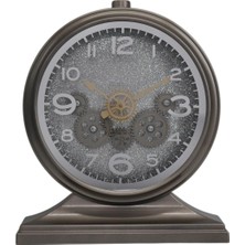 Mark Premium Serisi Modern Kadranlı Döner Çarklı 32X28 cm Ev ve Ofis Masa ve Duvar Saati Latin Rakamlı Simli Gri