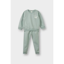 DeFacto 2'li Takım İçi Yumuşak Tüylü Baskılı Sweatshirt Eşofman Altı Kız Bebek E8995A525AU