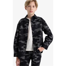 DeFacto Oversize Geniş Kalıp Polo Yaka Kamuflaj Desenli Gabardin Uzun Kollu Gömlek Erkek Çocuk F1507A825AU