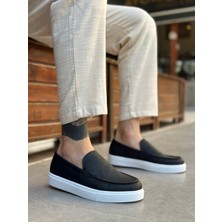 BA0241 Bağcıksız Yüksek Taban Siyah Beyaz Taban Cilt Erkek Ayakkabı