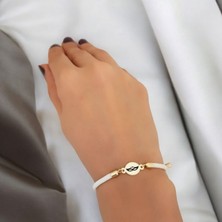 Archin Balmaske Temalı Oval Figürlü 14 Ayar Altın Plakalı Beyaz Ipek Örgülü Hediye BILEKLIK-424SEMBOL