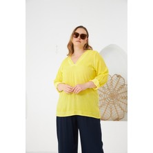 Büyük Beden Pul Payet Detay Bluz Sarı