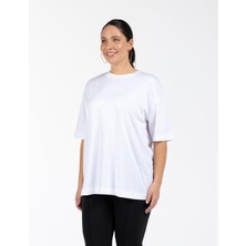 Morrıs Bisiklet Yaka Düşük Omuzlu %100 Organik Pamuk Büyük Beden T-Shirt Beyaz