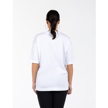 Morrıs Bisiklet Yaka Düşük Omuzlu %100 Organik Pamuk Büyük Beden T-Shirt Beyaz
