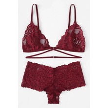 Kadın Bordo Özel Şık Sütyen Külot Takımı