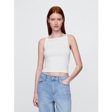 Gap Kadın Beyaz Modern Ipek Yaka Kısa Krop Atlet