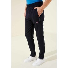 Tommy Life Lacivert Erkek Fermuarlı Üç Cepli Standart Kalıp Klasik Paça Eşofman Alt-84671