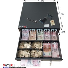 Saypos 7 Banknot Gözlü Kolay Açma Buton ve Adaptörlü, Anahtardan Açılır Para Çekmecesi 41X41X11CM
