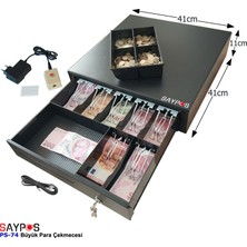 Saypos 7 Banknot Gözlü Kolay Açma Buton ve Adaptörlü, Anahtardan Açılır Para Çekmecesi 41X41X11CM