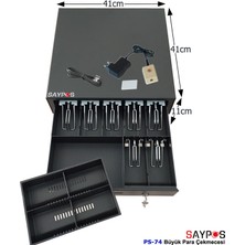 Saypos 7 Banknot Gözlü Kolay Açma Buton ve Adaptörlü, Anahtardan Açılır Para Çekmecesi 41X41X11CM
