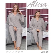 Alissa 6149 Bayan Önü Düğmeli Puantiye Desenli Pijama Takımı