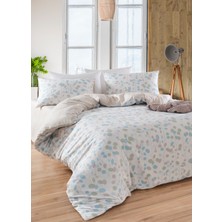Çift Kişilik Pamuklu Nevresim Takımı 4 Parça – Petite Desen – Mint-Bej / Yumuşak Dokulu
