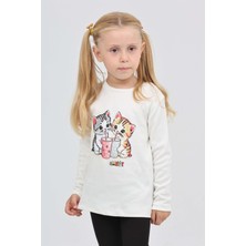Toontoy Kız Çocuk Ikili Kedi Baskılı Sweatshirt