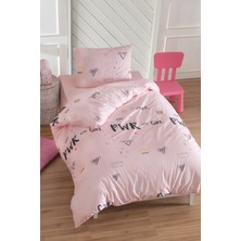 Tek Kişilik Pamuklu Nevresim Takımı 3 Parça – Power Desen – Pembe / Yumuşak Dokulu