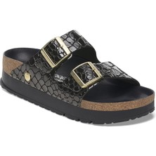 Birkenstock Arizona Platform Nl Shiny Croc Çift Bant Siyah Kadın Terlik