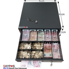 Saypos 7 Banknot Gözlü Yazarkasa Pos Bağlantılı ve Anahtardan Açılır Büyük Para Çekmecesi 41X41X11CM