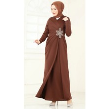 Taşlı Tesettür Abiye Anvelop Kapa Krep Elbise 2792