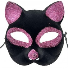 Siyah Renk Pembe Simli Kedi Maskesi