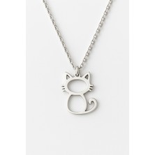 Kedi Parlak Tasarım 925 Ayar Gümüş Kolye