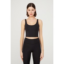 Los Ojos Siyah Hafif Destekli Sırt Detaylı Kaplı Crop Top Spor Büstiyer