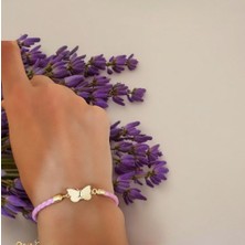 Altın Plakalı 14 Ayar L Harfine Özel Doğal Pembe Derili Kelebek Motifli Hediye BILEKLIK-429HARF