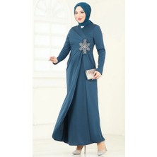 Taşlı Tesettür Abiye Anvelop Kapa Krep Elbise 2792