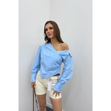Suzy Mavi Kruvaze Tasarım Gömlek Bluz