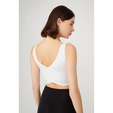 Los Ojos Beyaz Hafif Destekli Sırt Detaylı Kaplı Crop Top Spor Büstiyer