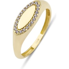 14 Ayar Altın Taşlı Oval Mühür Yüzük