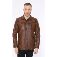 Deri Work Hakiki Deri Kahverengi Blouse Gömlek Yaka Erkek Deri Ceket