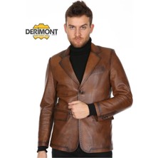 Deri Work Hakiki Deri Kahverengi Casual Düğmeli Erkek Deri Ceket