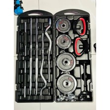 Çantalı Döküm Demir Plaka Dambıl Seti 55 kg Dumbbell Set Z Barlı Dambıl Set