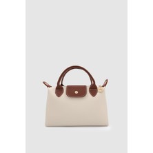 Neylo Fermuar ve Mıknatıs Kapamalı Deri Çapraz Askılı El Çantası Krem Taba