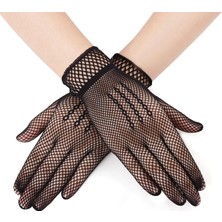 Siyah Renk Likralı File Eldiven Parmaklı Örgü Eldiven Yetişkin Boy